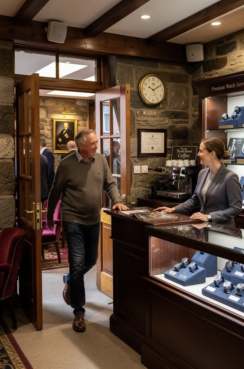 Authorized watch service center with maintenance tools.