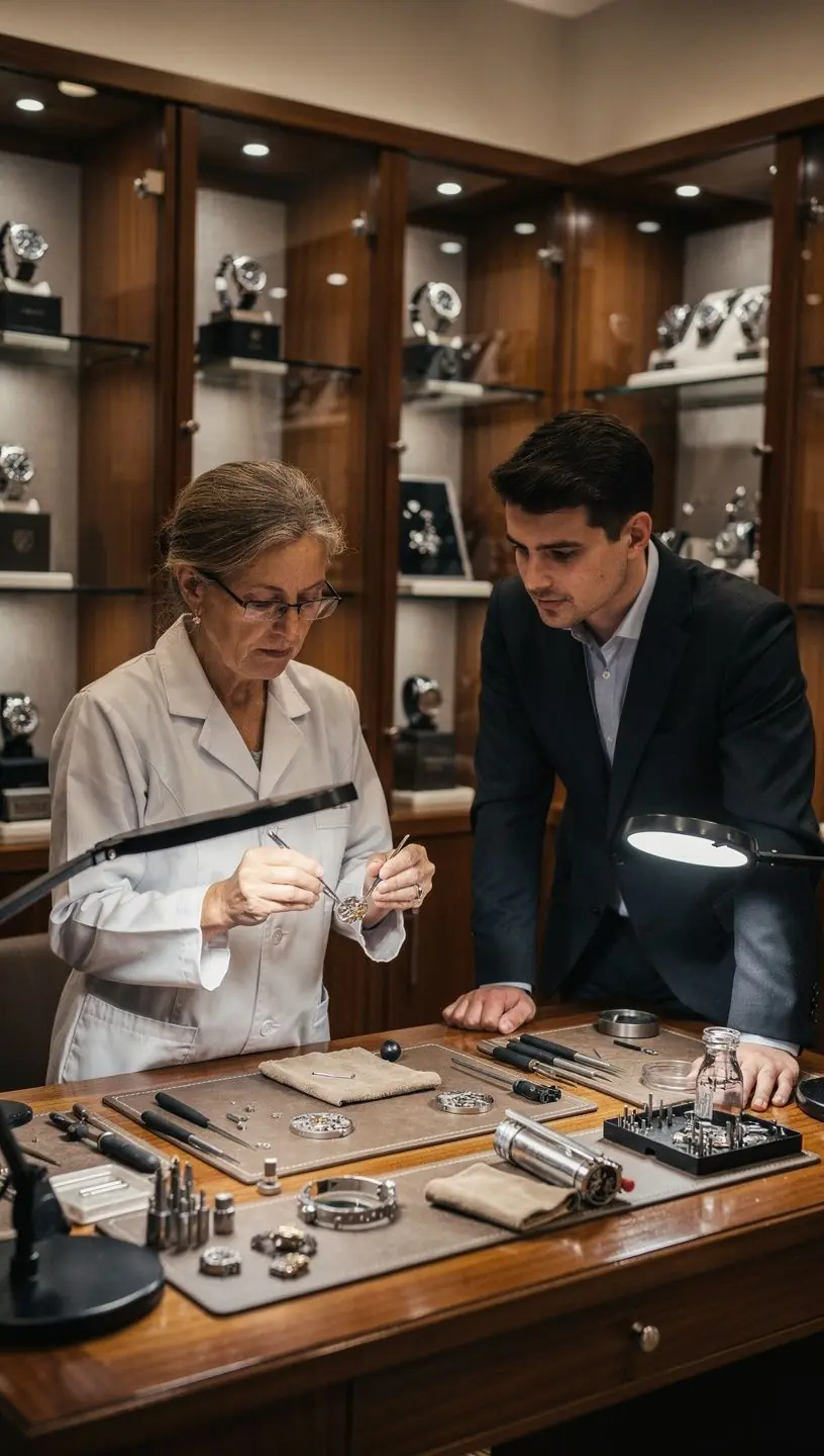 Diagram illustrating watch movement types and maintenance needs